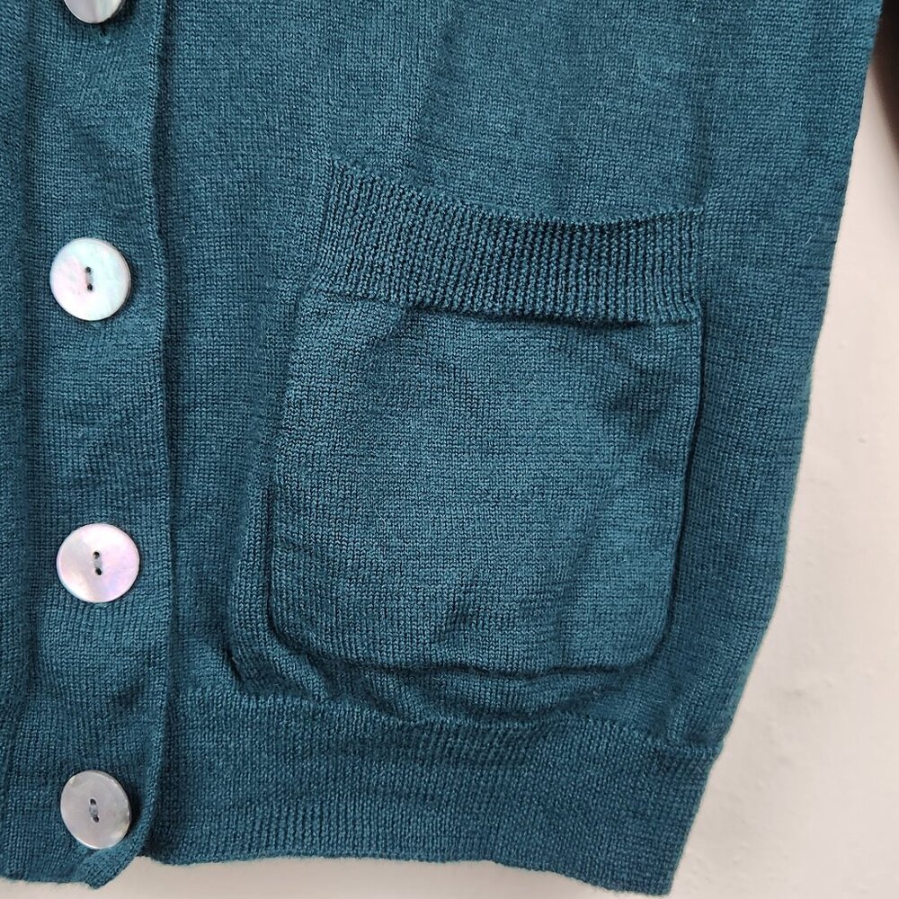 Charter Club Classic 100% Merino Wool Green Cardigan Sweater sz S flaw - Picture 6 of 12